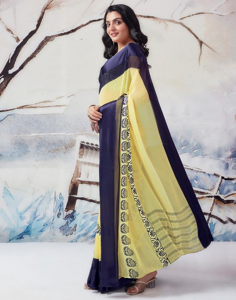 Light Yellow Georgette Printed  Saree
