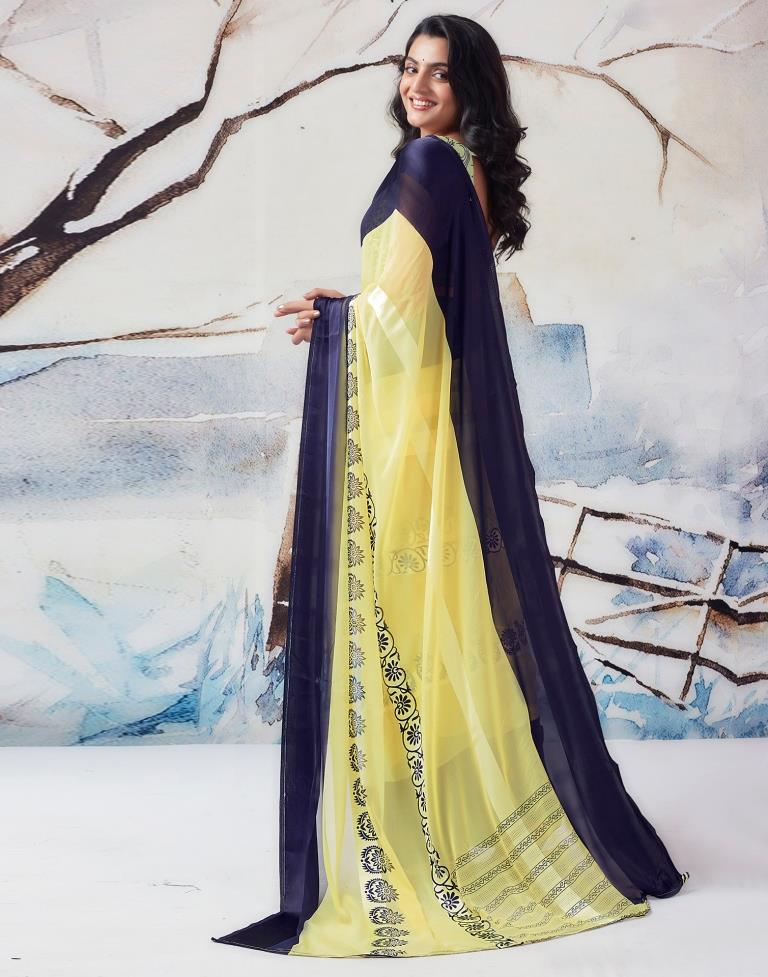 Light Yellow Georgette Printed  Saree