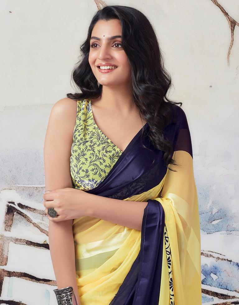 Light Yellow Georgette Printed  Saree