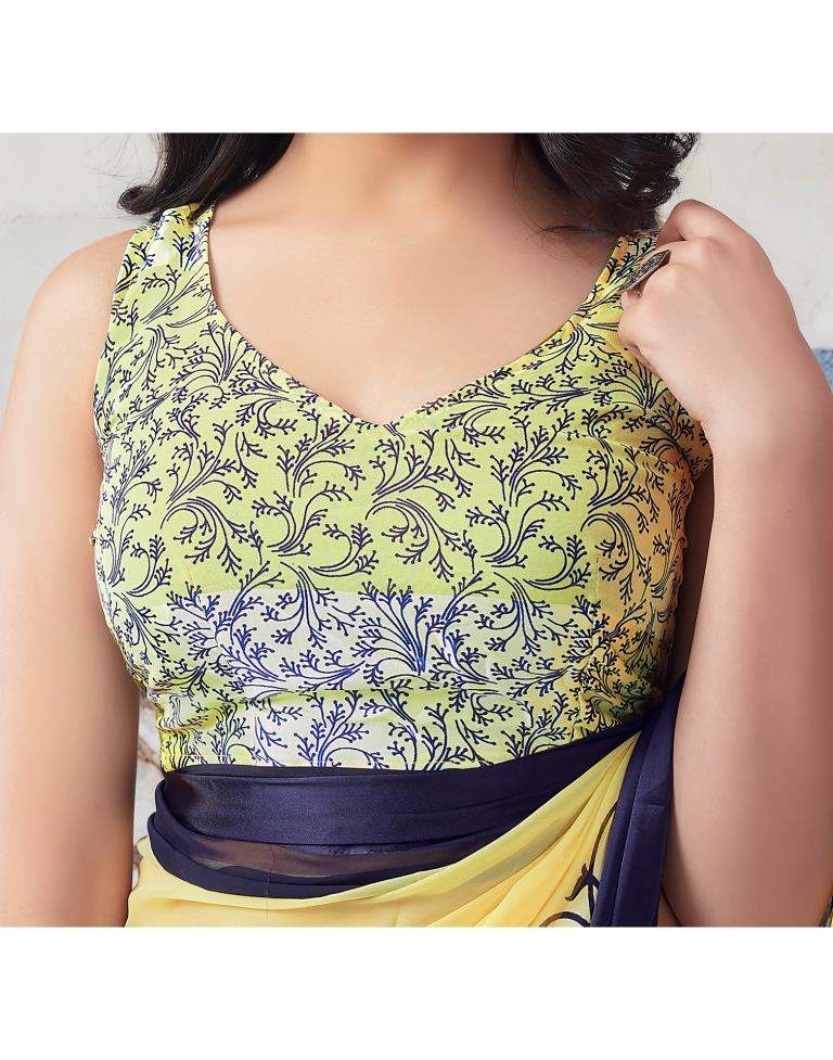 Light Yellow Georgette Printed  Saree