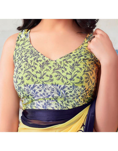 Light Yellow Georgette Printed  Saree