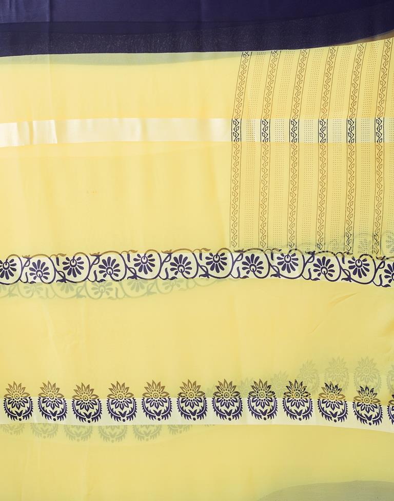 Light Yellow Georgette Printed  Saree