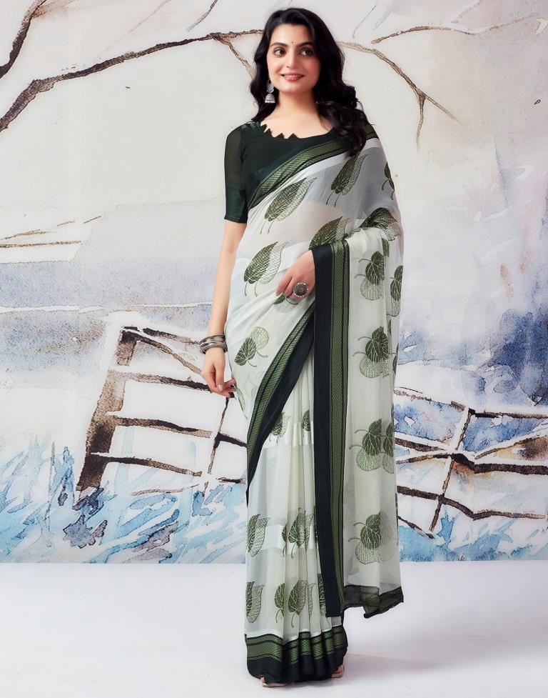 Pista Green Georgette Printed  Saree
