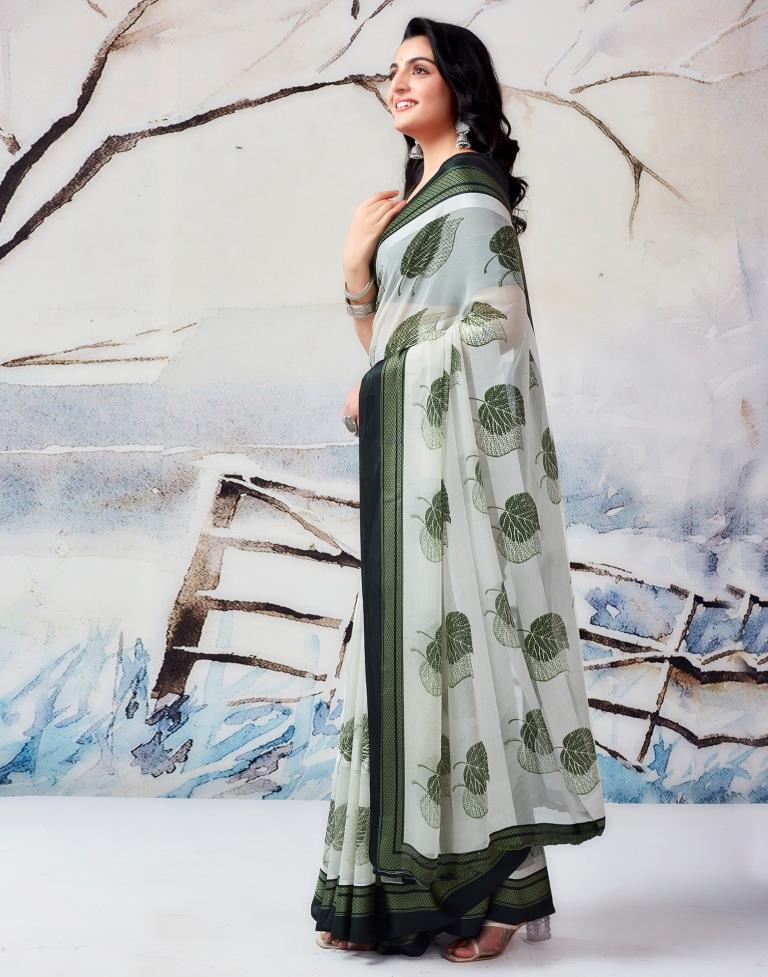 Pista Green Georgette Printed  Saree
