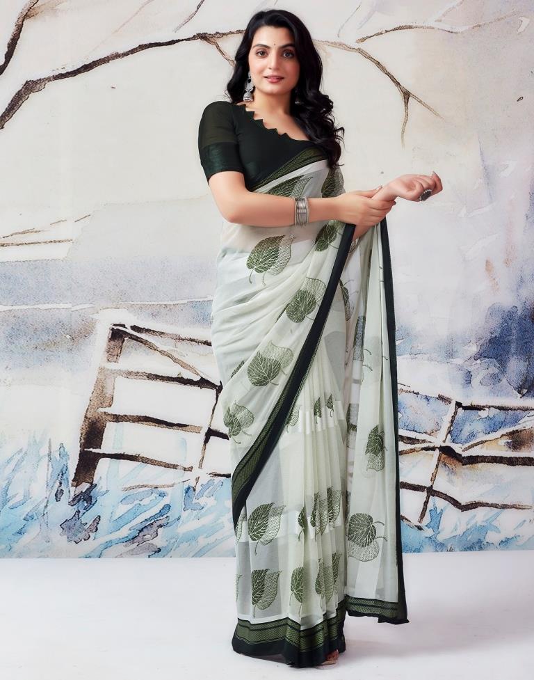 Pista Green Georgette Printed  Saree
