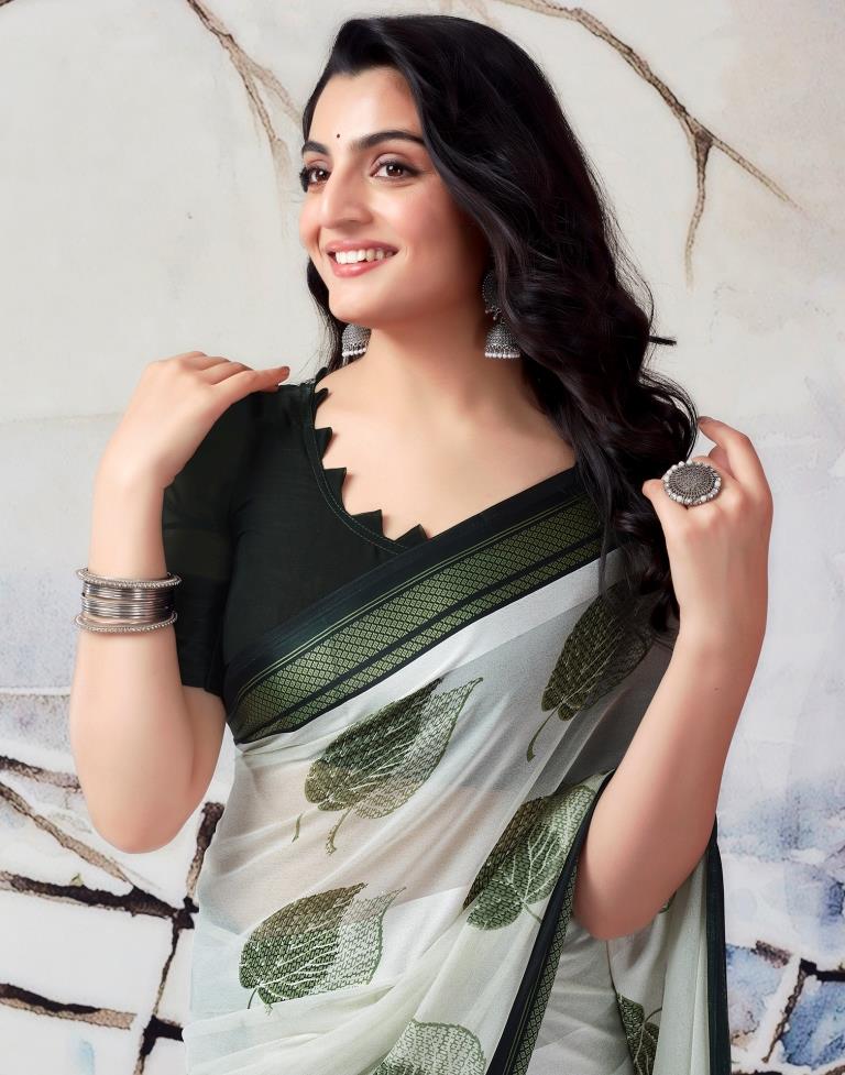 Pista Green Georgette Printed  Saree