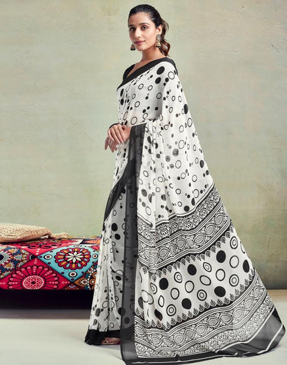 Off White Georgette Printed  Saree