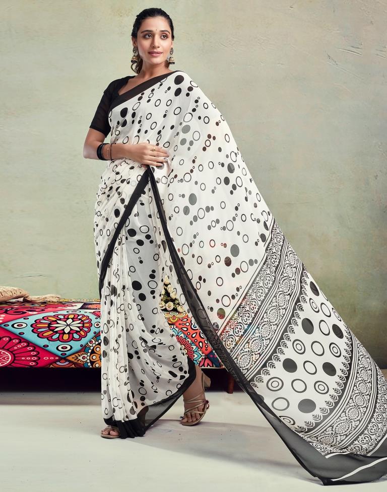 Off White Georgette Printed  Saree
