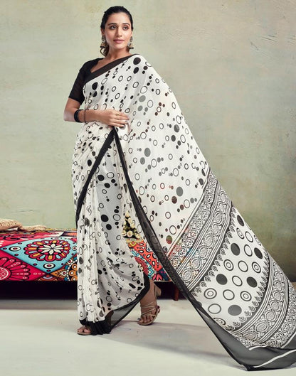 Off White Georgette Printed  Saree