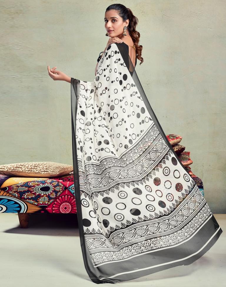 Off White Georgette Printed  Saree
