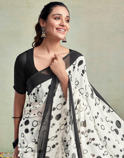Off White Georgette Printed  Saree
