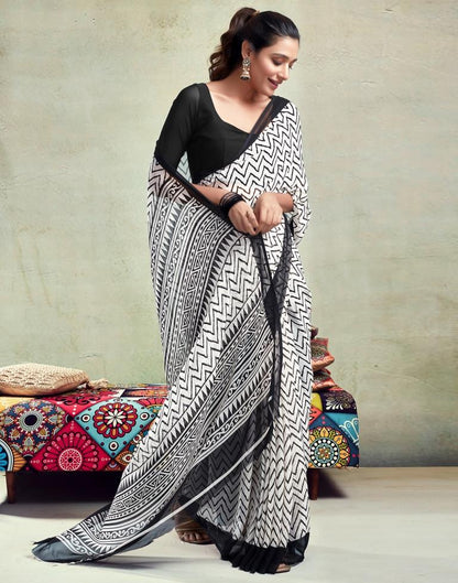 Off White Georgette Printed  Saree