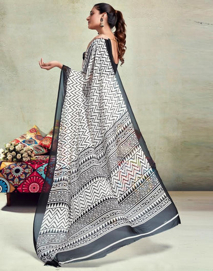 Off White Georgette Printed  Saree