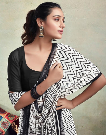 Off White Georgette Printed  Saree