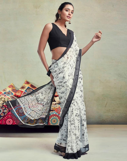 White Georgette Printed  Saree