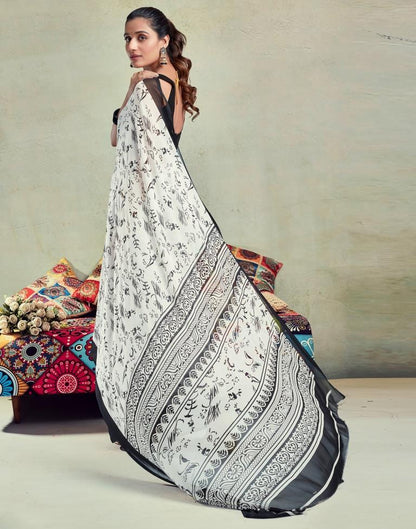 White Georgette Printed  Saree