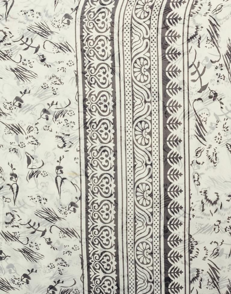 White Georgette Printed  Saree