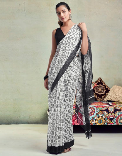 White Georgette Printed  Saree