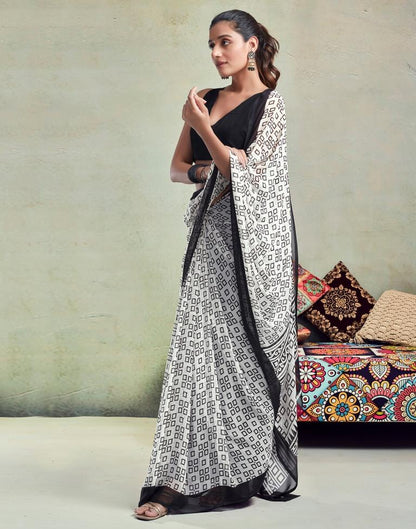 White Georgette Printed  Saree