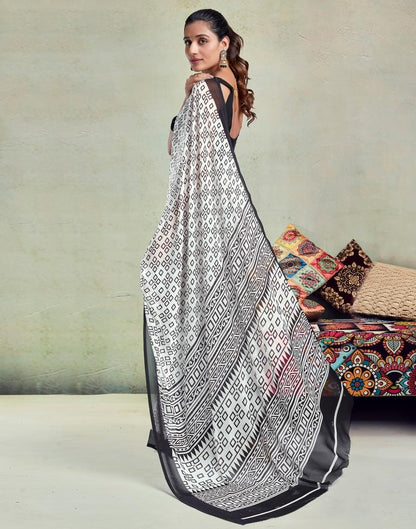 White Georgette Printed  Saree