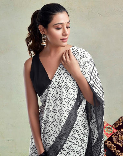 White Georgette Printed  Saree