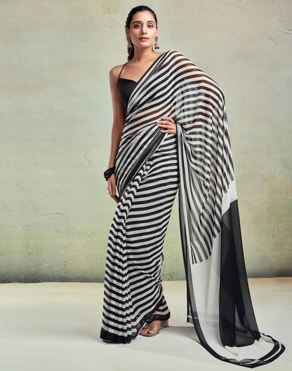 White Georgette Printed  Saree