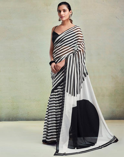 White Georgette Printed  Saree