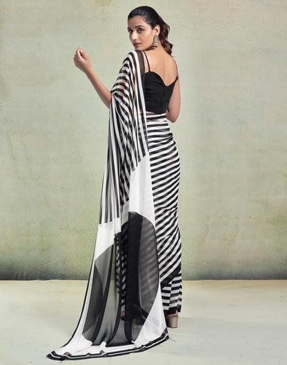 White Georgette Printed  Saree