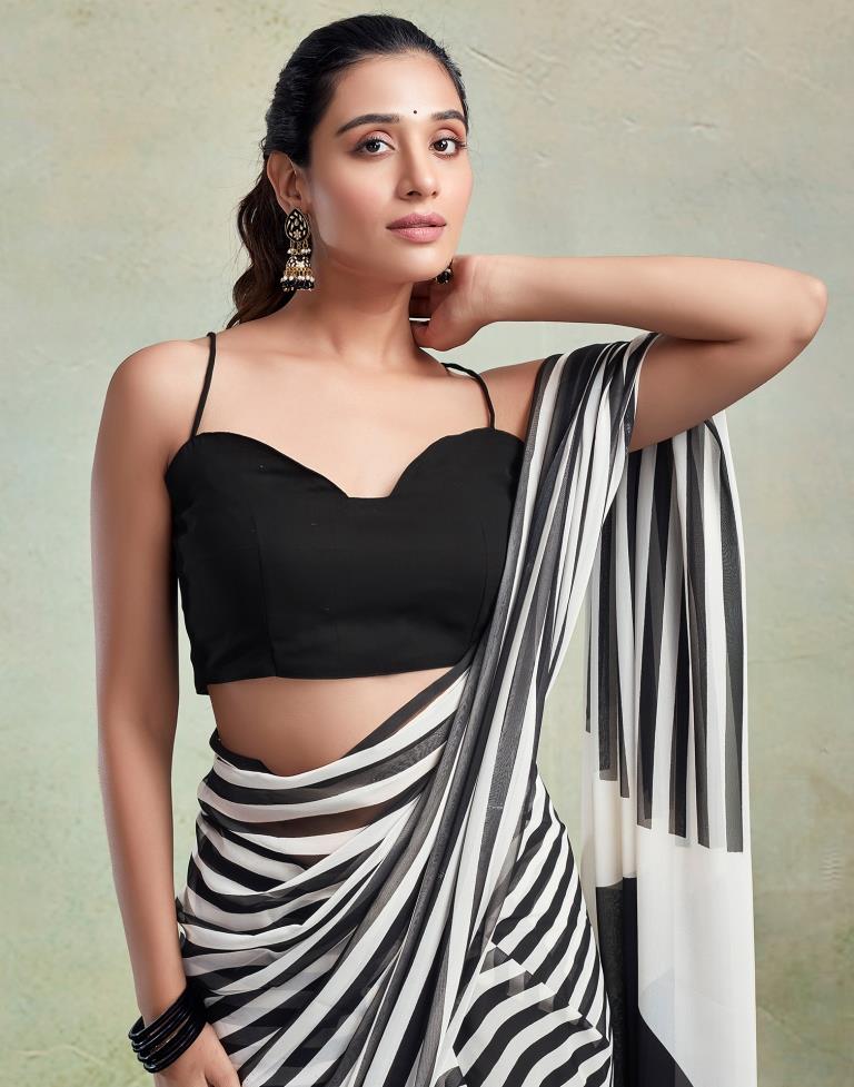 White Georgette Printed  Saree