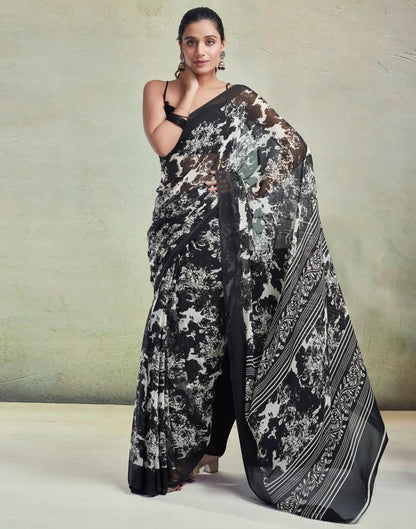 Off White Georgette Printed  Saree