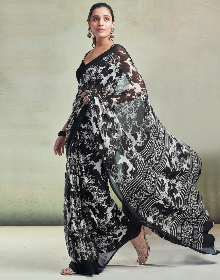 Off White Georgette Printed  Saree