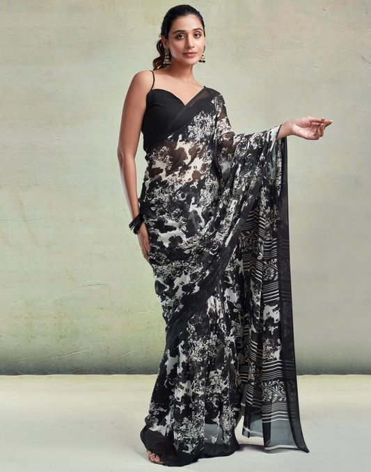 Off White Georgette Printed  Saree