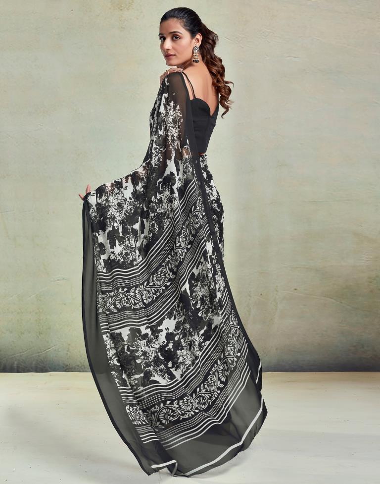 Off White Georgette Printed  Saree