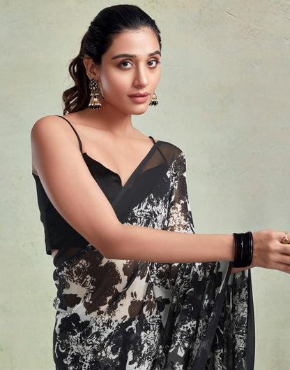 Off White Georgette Printed  Saree