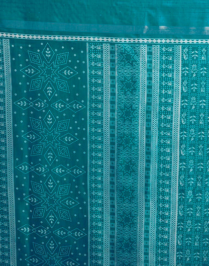 Teal Blue Silk Printed  Saree