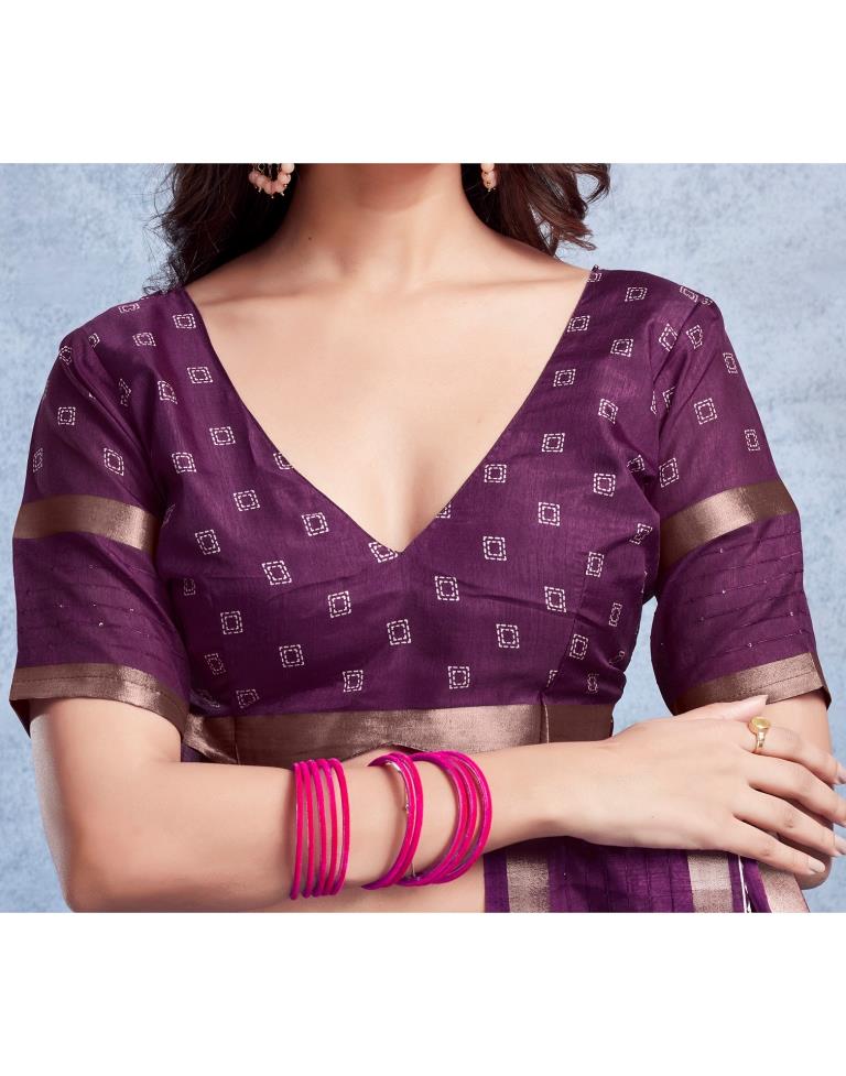 Wine Silk Printed  Saree