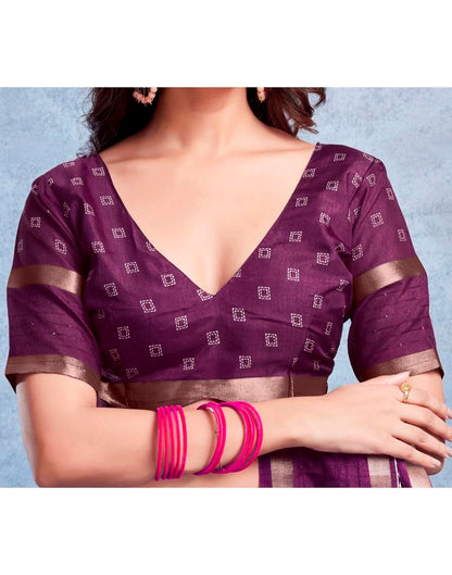 Wine Silk Printed  Saree