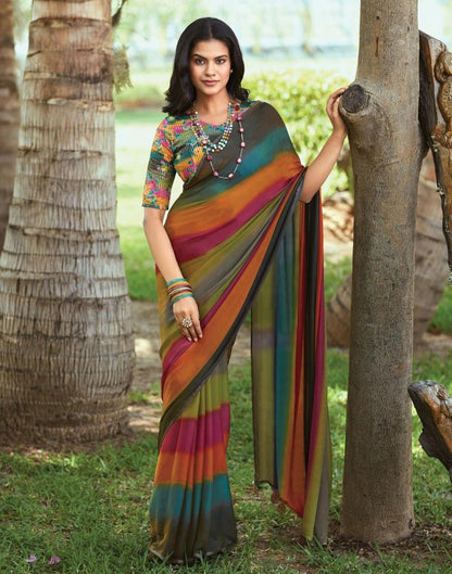 Multicoloured  Chiffon Printed  Saree