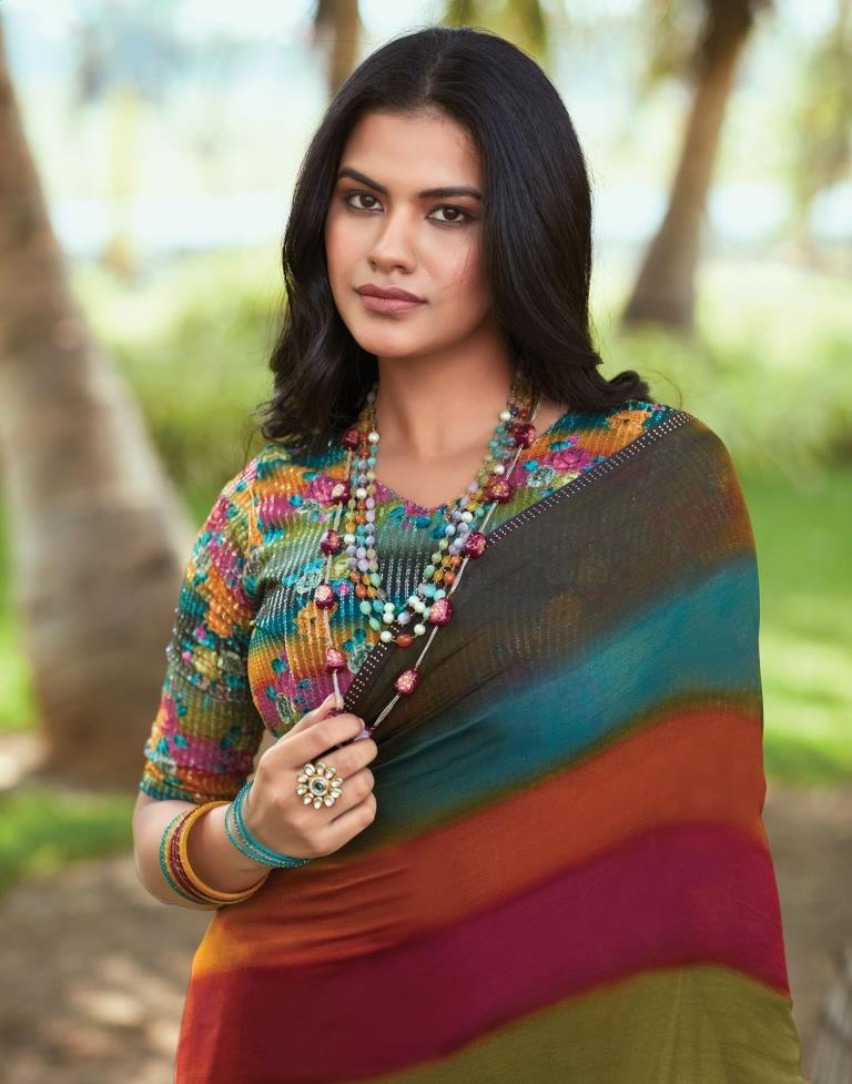 Multicoloured  Chiffon Printed  Saree