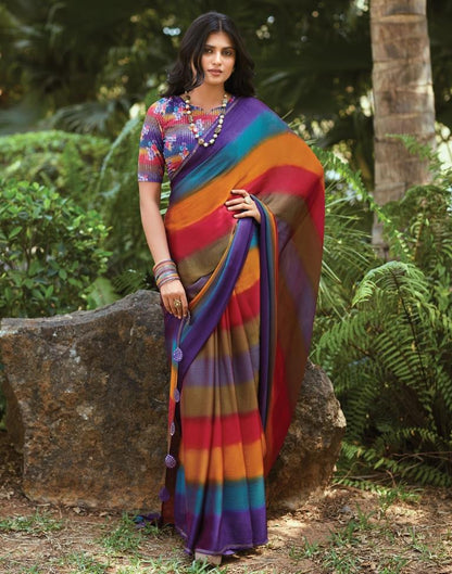 Multicoloured  Chiffon Printed  Saree