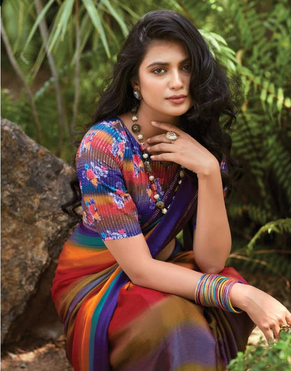 Multicoloured  Chiffon Printed  Saree