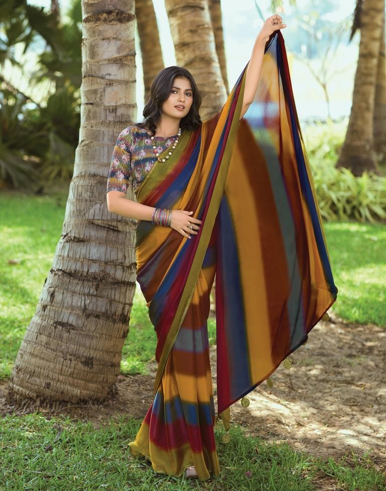 Multi Chiffon Printed  Saree