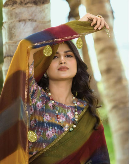 Multi Chiffon Printed  Saree