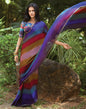 Dark Blue & Multicolour Chiffon Printed  Saree