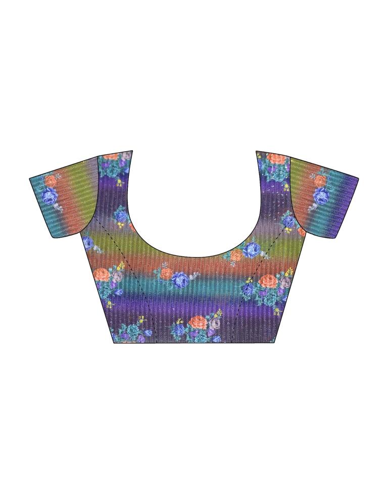 Dark Blue & Multicolour Chiffon Printed  Saree