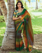 Dark Green Chiffon Printed  Saree