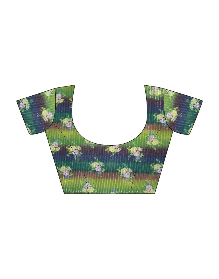 Dark Green Chiffon Printed  Saree