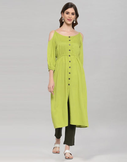 Neon Green Coloured Rayon Plain Kurti | Leemboodi