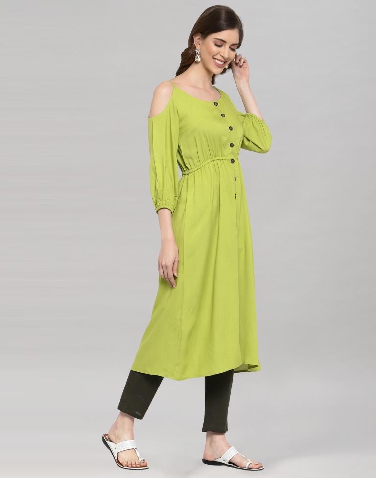 Neon Green Coloured Rayon Plain Kurti | Leemboodi