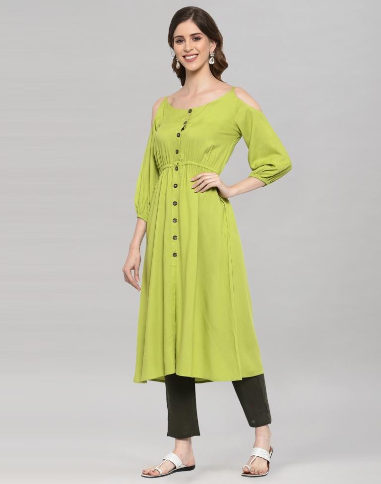 Neon Green Coloured Rayon Plain Kurti | Leemboodi